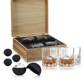 Crystal Liquor Glass, Ice Sphere Wood Box ViskiÂ® (Set of 8)