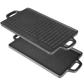 1Pack 16.54in Cast Iron Griddle Plate Reversible Grill Pan Double Sided Used w/ Handles for Gas Stove Ceramic Oven Campfire