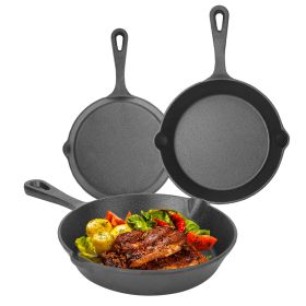 3Pcs Pre-Seasoned Cast Iron Skillet Set 6/8/10in Non-Stick Oven Safe Cookware Heat-Resistant Frying Pan for Frying Sautéing Cooking Baking