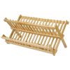 Bamboo Dish Drying Rack 2-Tier Foldable Dish Drainer Kitchen Plate Utensil Rack Holder Dish Tableware Drainer