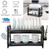 2 Tier Iron Dish Drying Rack Drainboard Set with Large Storage Anti-Rust Dish Drainer Shelf Tableware Holder Cup Holder For Kitchen Counter Storage