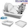 Collapsible Dish Drying Rack Folding Dish Draining Board Dinnerware Basket w/ Utensil Holder Drainer Board