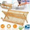 Bamboo Dish Drying Rack 2-Tier Foldable Dish Drainer Kitchen Plate Utensil Rack Holder Dish Tableware Drainer