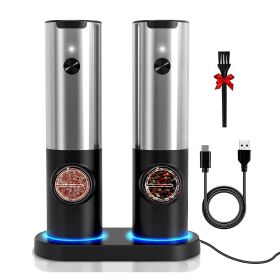 Electric Salt and Pepper Grinder Rechargeable Charging Base Automatic Salt Mill LED Indicator Adjustable Coarseness One Hand Easy Operation (Option: PepperGrinder)