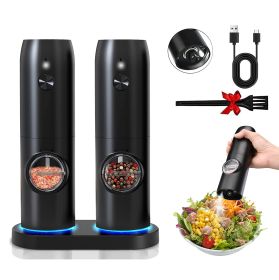 Electric Salt and Pepper Grinder Rechargeable Charging Base Automatic Salt Mill LED Indicator Adjustable Coarseness One Hand Easy Operation (Option: PepperGrinde)