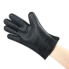 BBQ Gloves 446℉Heat Resistant BBQ Grill Gloves with Meat Claws Silicone Non-Slip Pot Holder Waterproof Oven Mitt for Roasts BBQ Cooking Baking (Option: Black)
