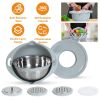 Multifunctional Mixing Bowl with Lid Set 3 Replaceable Graters Food Strainer and Colander Fruit Vegetable Washing Basket Stainless Steel