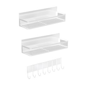 3 Pack Strong Magnetic Spice Rack with 8 Hooks Fridge Oven Microwave Magnetic Storage Shelves Seasoning Holder Organizer for Jars Seasoning Tins Utens (Option: White)