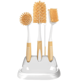 Dish Brush Set Of 5 With Convenient Holder Bottle Water Brush Dish Scrub Brush Scrubber Brush And Straw Brush Kitchen Scrub Brushes Non Slip Long (Option: Baige)