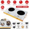 7000W Electric Double Ceramic Stove Electric Cooktop Hot Plate Infrared Countertop Burner 3500W+3500W with 11 Power Levels 0-4H Timer Portable Handle